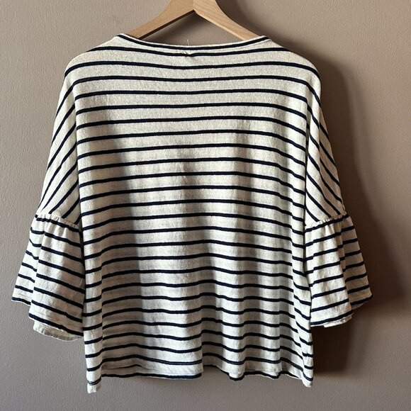 Women's M Madewell Striped Flare bell sleeve blouse Ivory Blue Ruffles - Picture 7 of 9